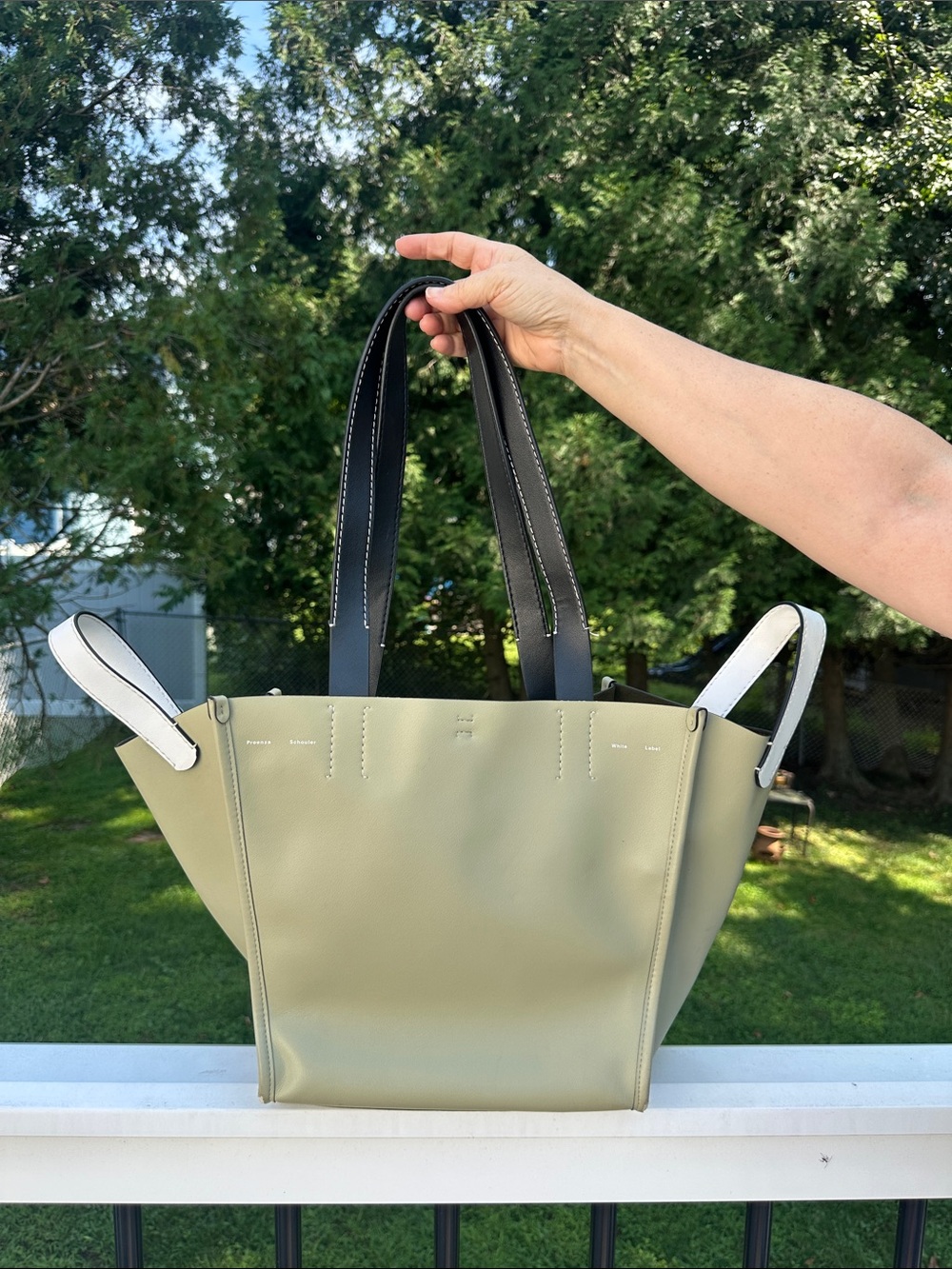 Proenza Schouler Olive Green Tote with Black Handles and White Trim